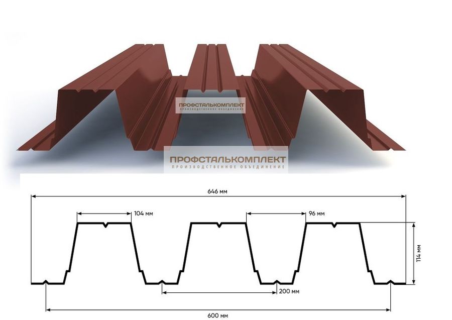 Профлист Н114 646/600мм ПЭ